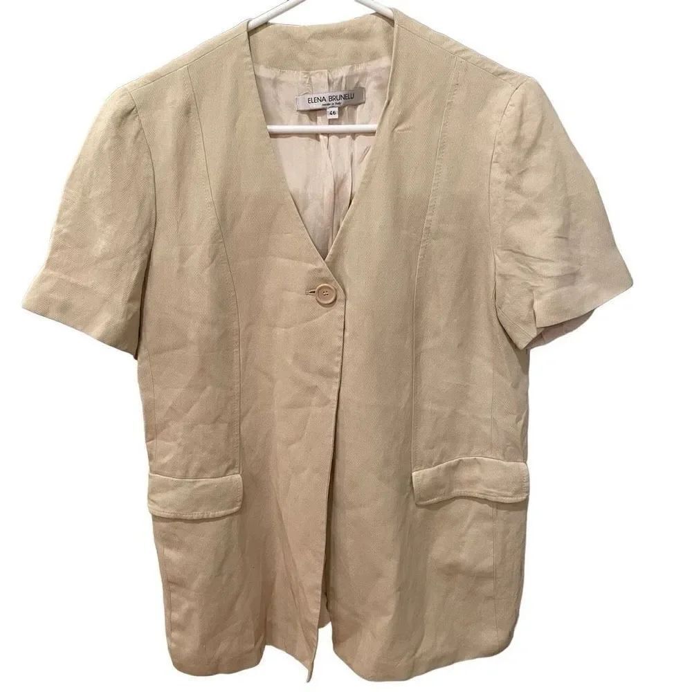 Vintage Elena Brunelli Blazer Womens 46IT/US 12 Short Sleeve Beige One Button